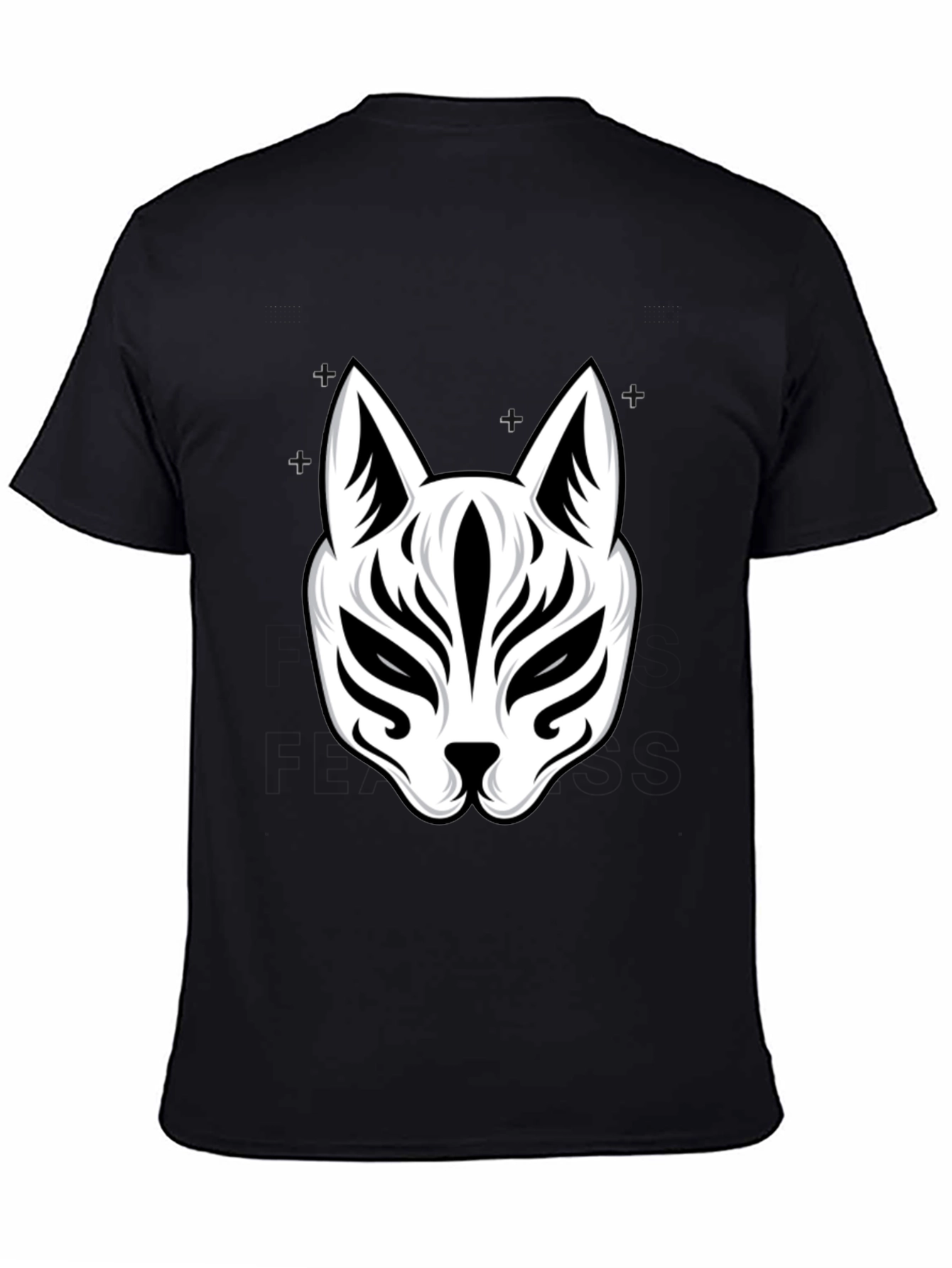 Black T-Shirt with Kitsune Mask Design