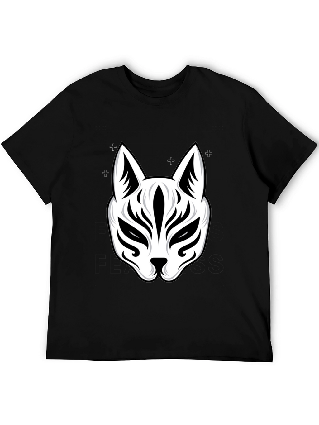 Black T-Shirt with Kitsune Mask Design