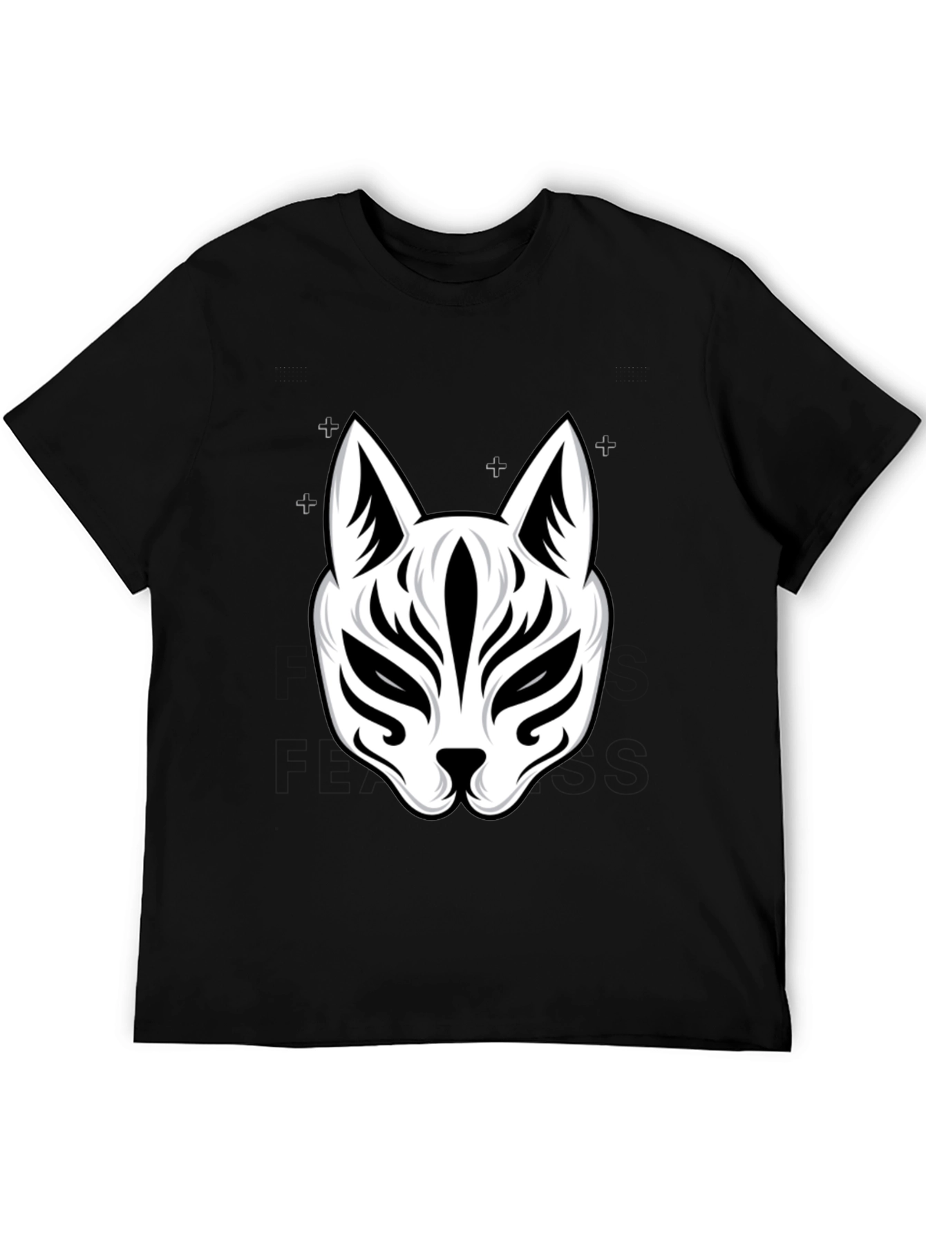 Black T-Shirt with Kitsune Mask Design