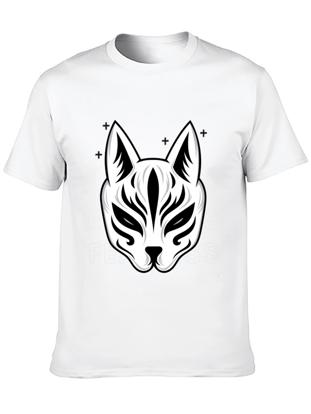 Black T-Shirt with Kitsune Mask Design