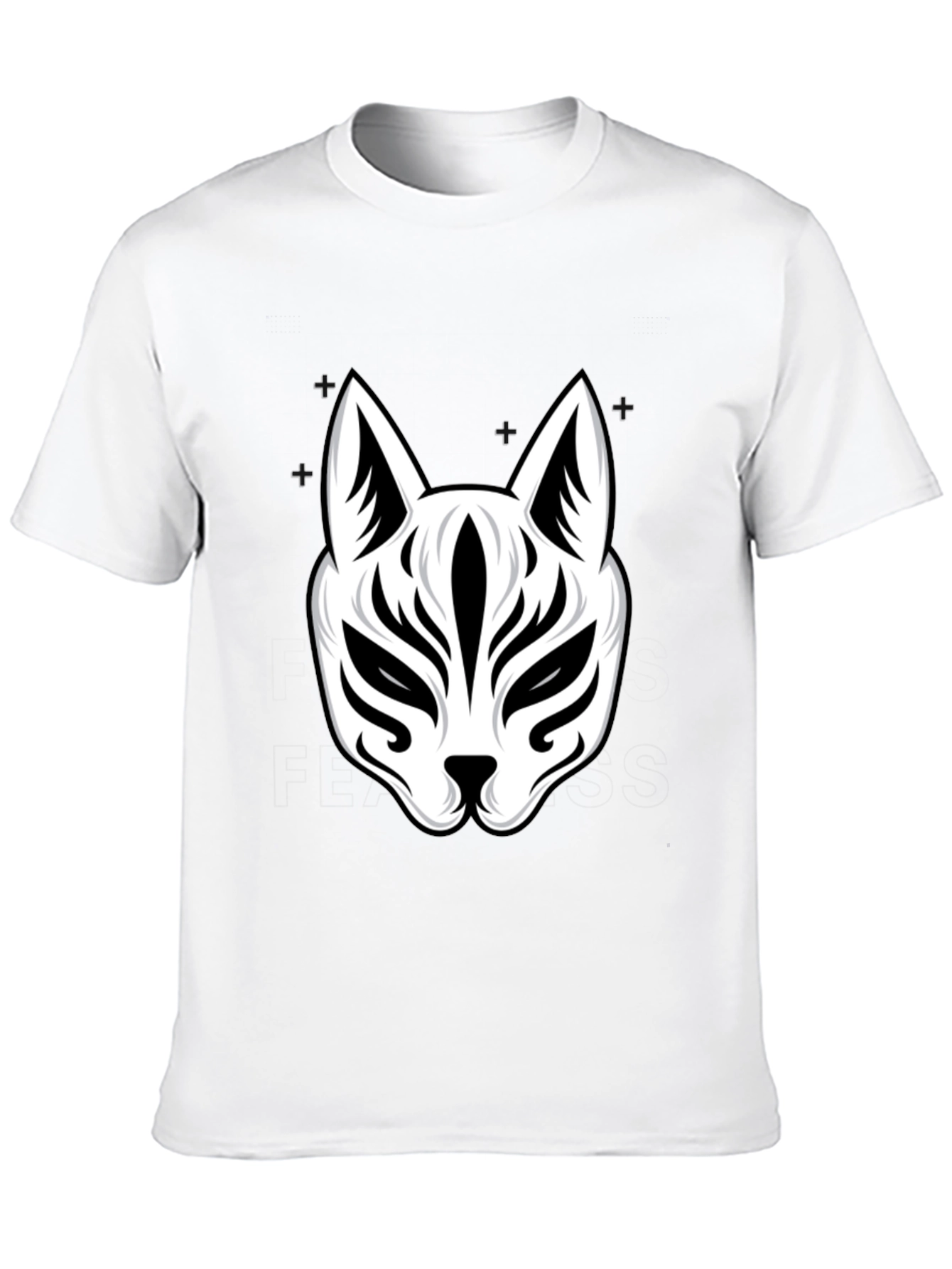 Black T-Shirt with Kitsune Mask Design