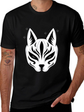 Black T-Shirt with Kitsune Mask Design
