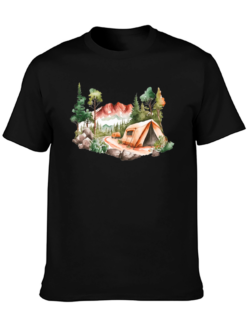 Camping Scene Black T-Shirt