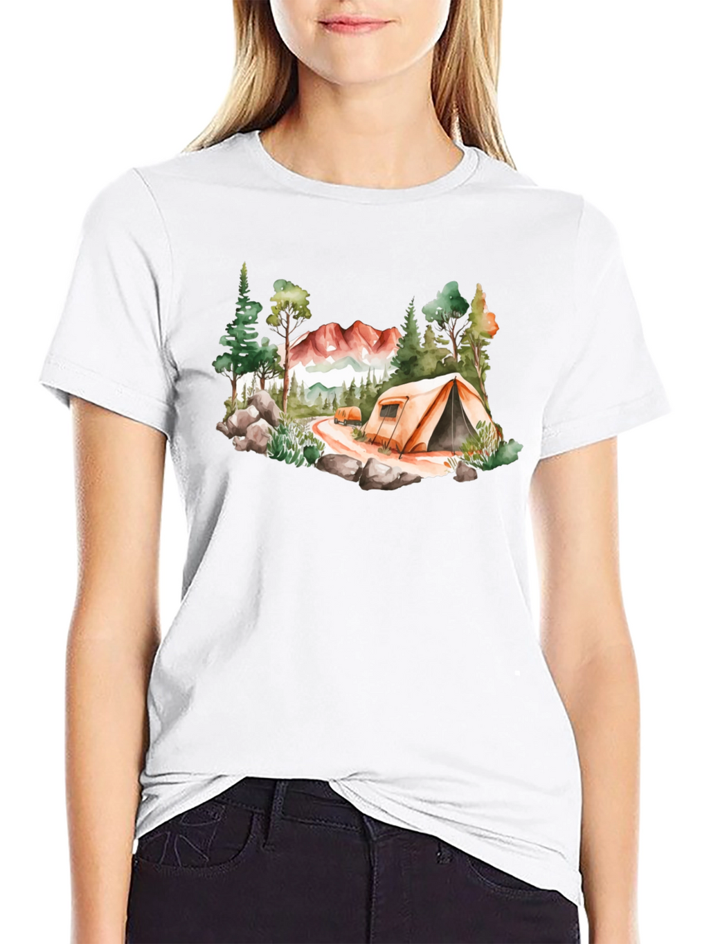 Camping Scene Black T-Shirt