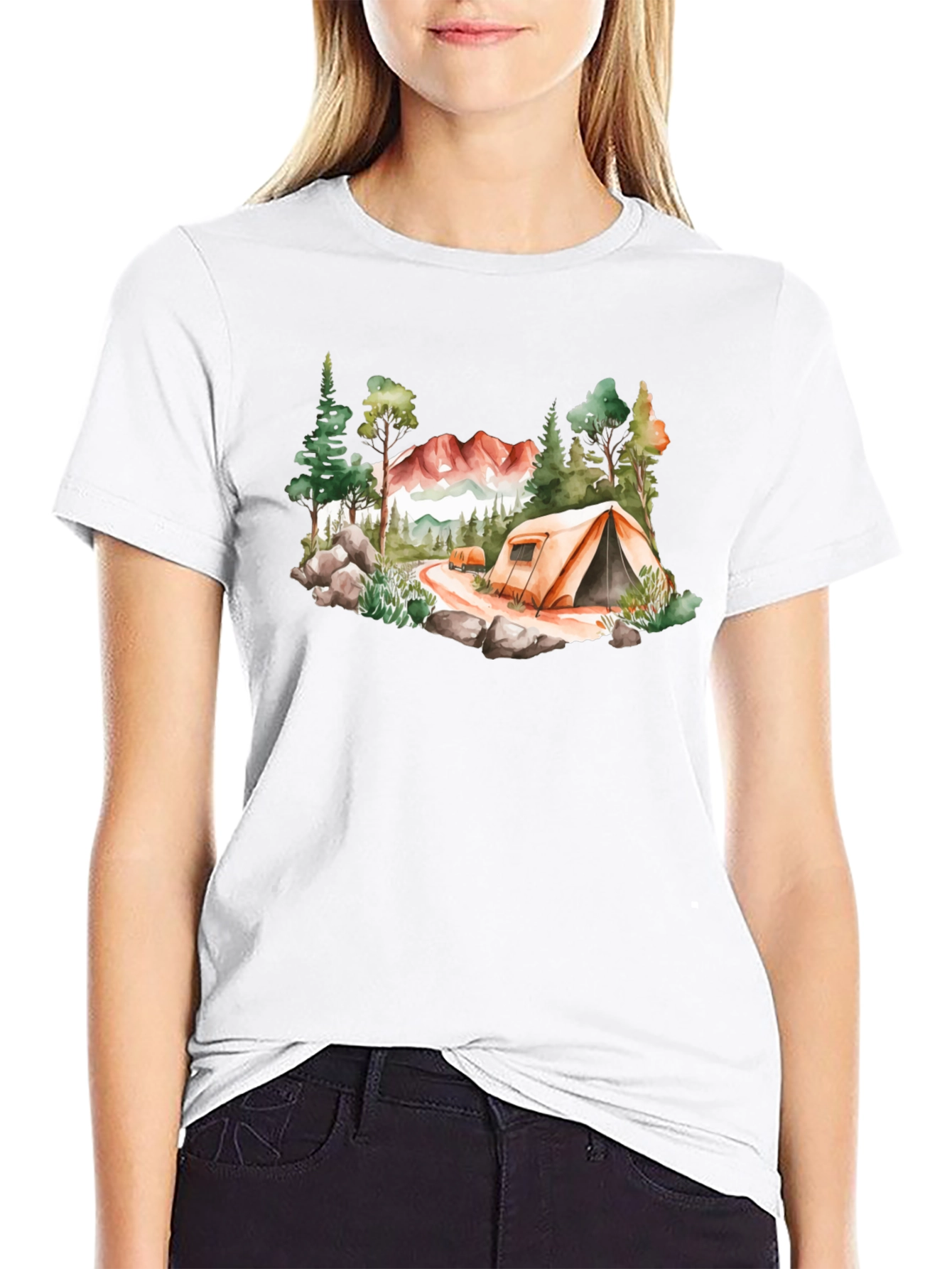 Camping Scene Black T-Shirt