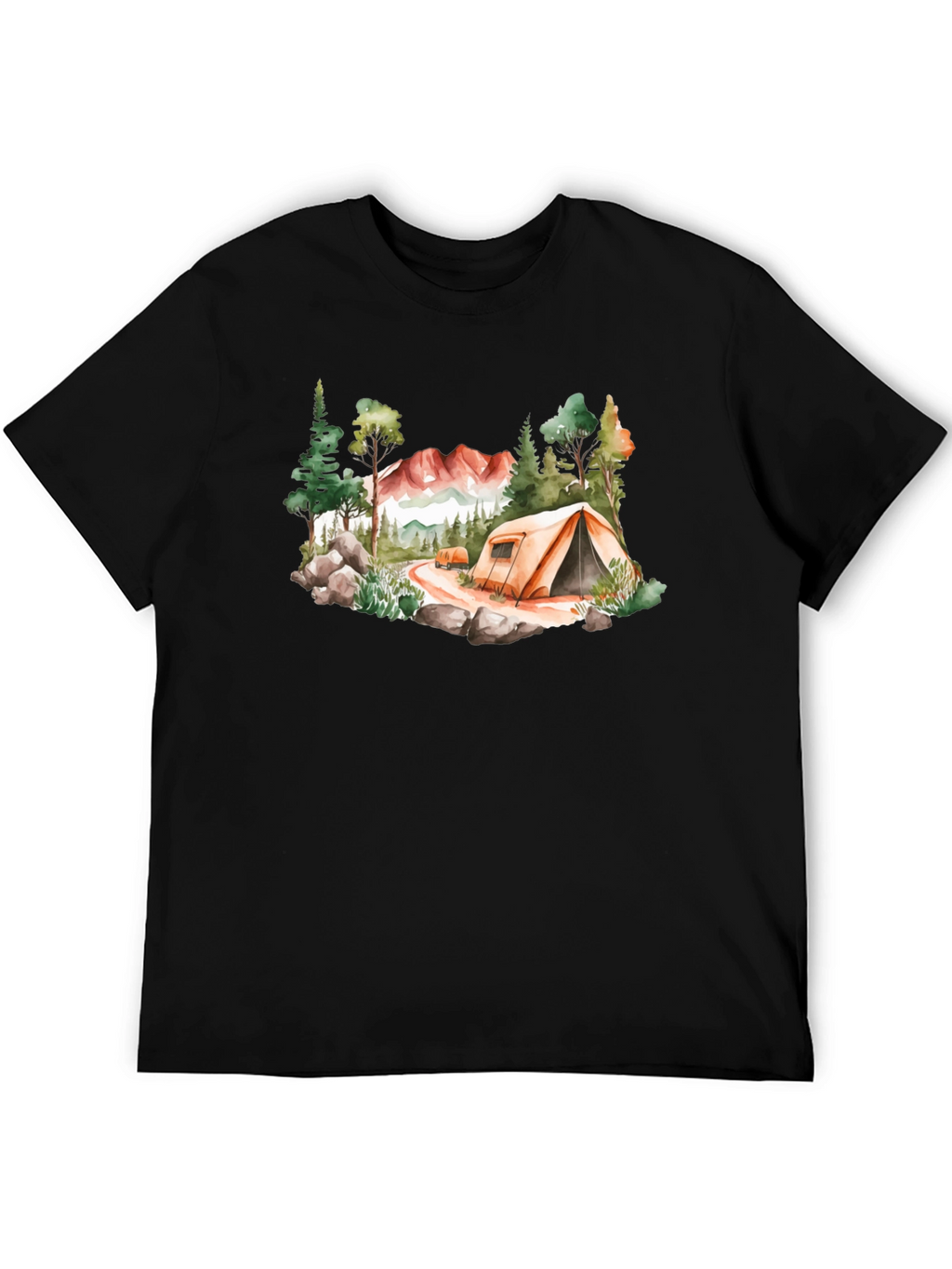 Camping Scene Black T-Shirt