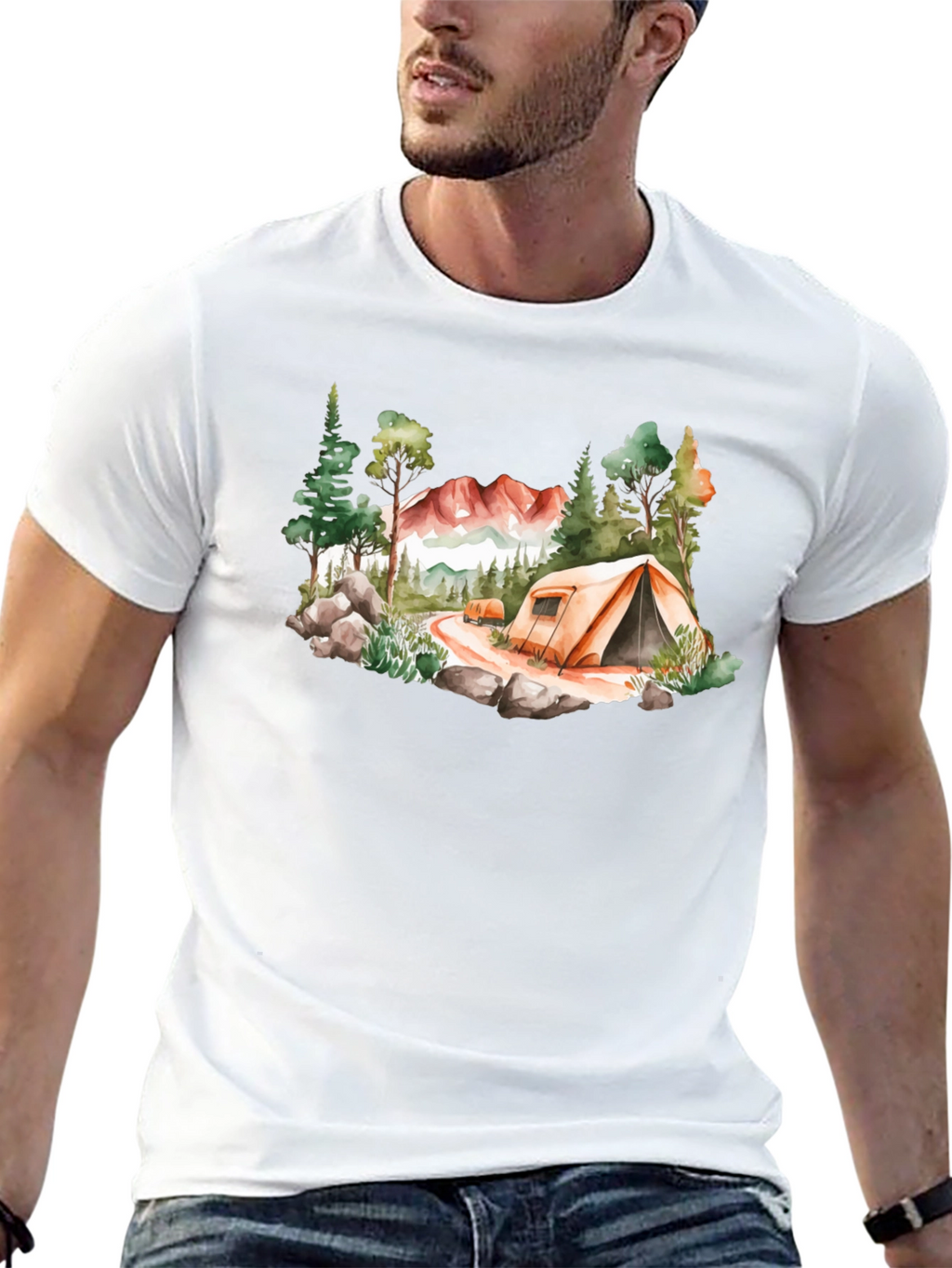 Camping Scene Black T-Shirt