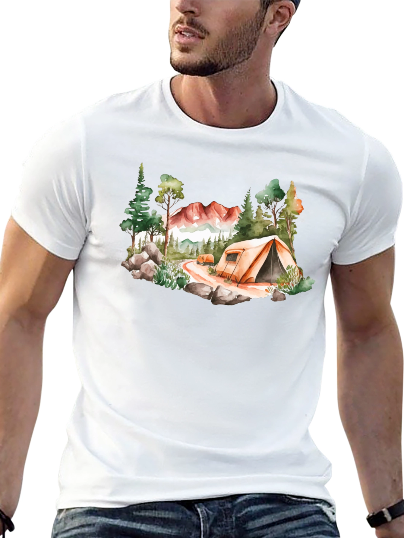 Camping Scene Black T-Shirt