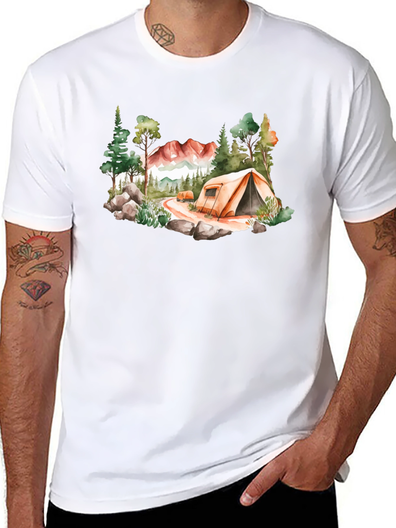 Camping Scene Black T-Shirt