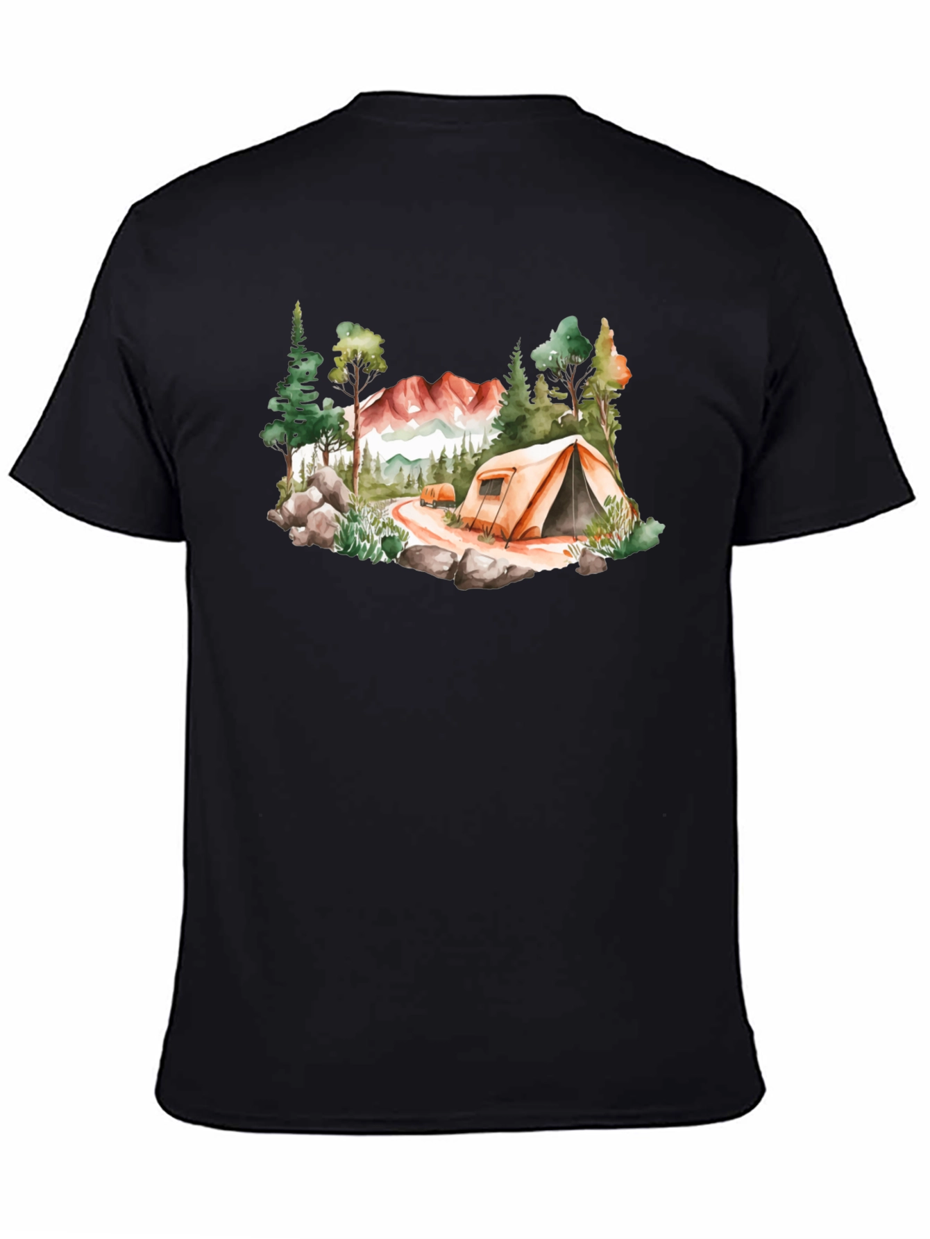Camping Scene Black T-Shirt