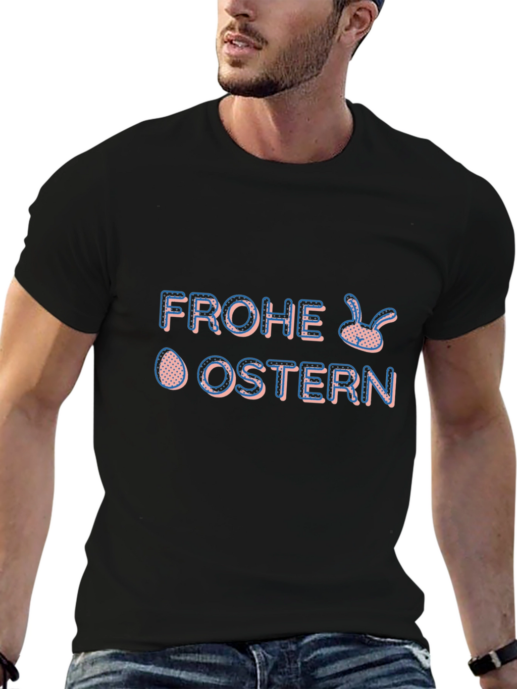 Frohe Ostern Easter Bunny T-Shirt - Black