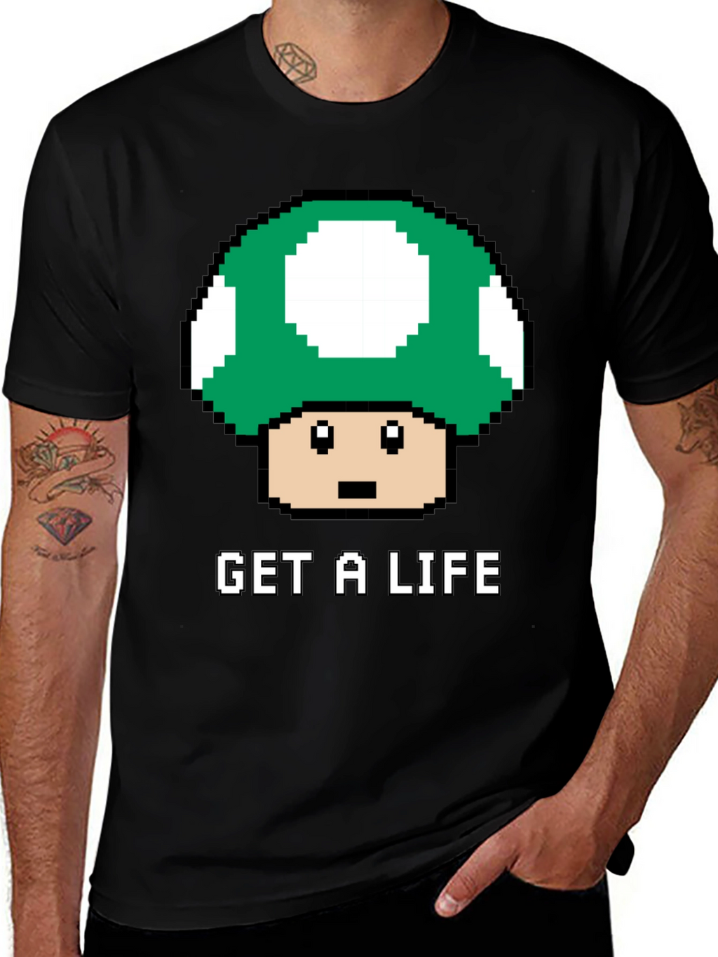 Get a Life Mushroom Pixel Art T-Shirt