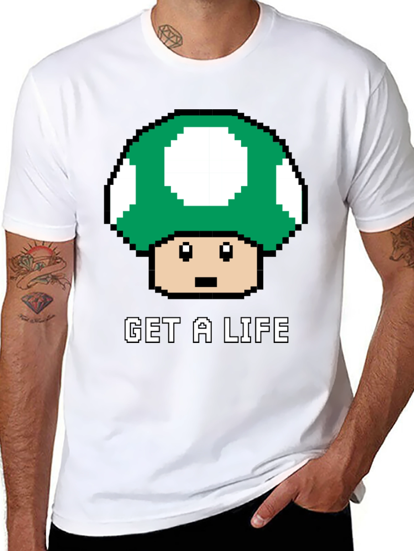 Get a Life Mushroom Pixel Art T-Shirt