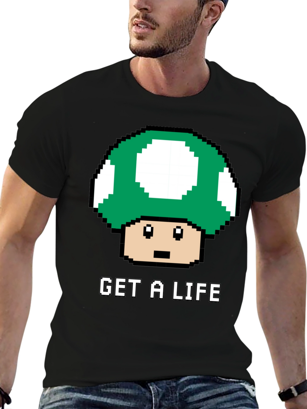 Get a Life Mushroom Pixel Art T-Shirt