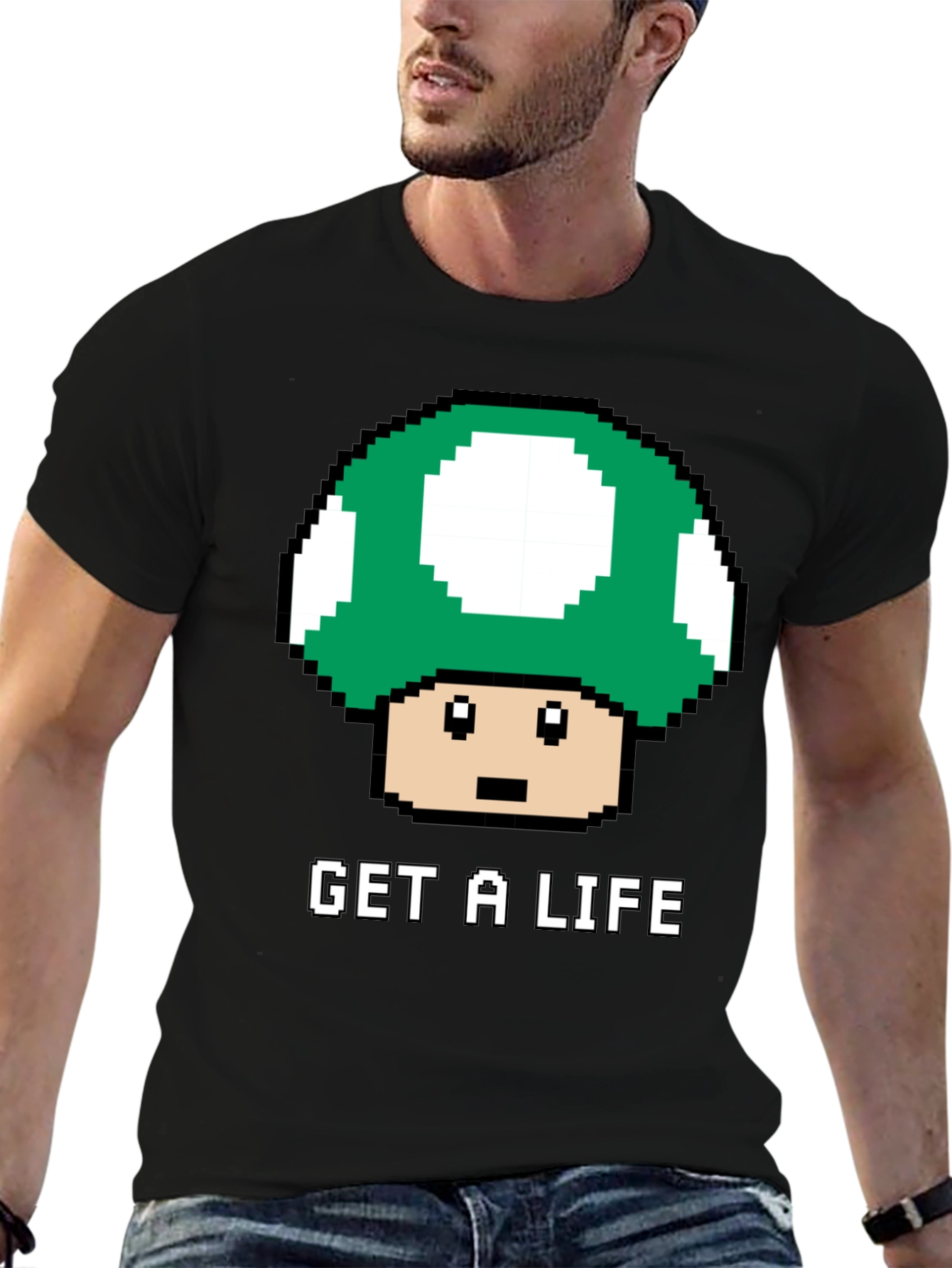 Get a Life Mushroom Pixel Art T-Shirt