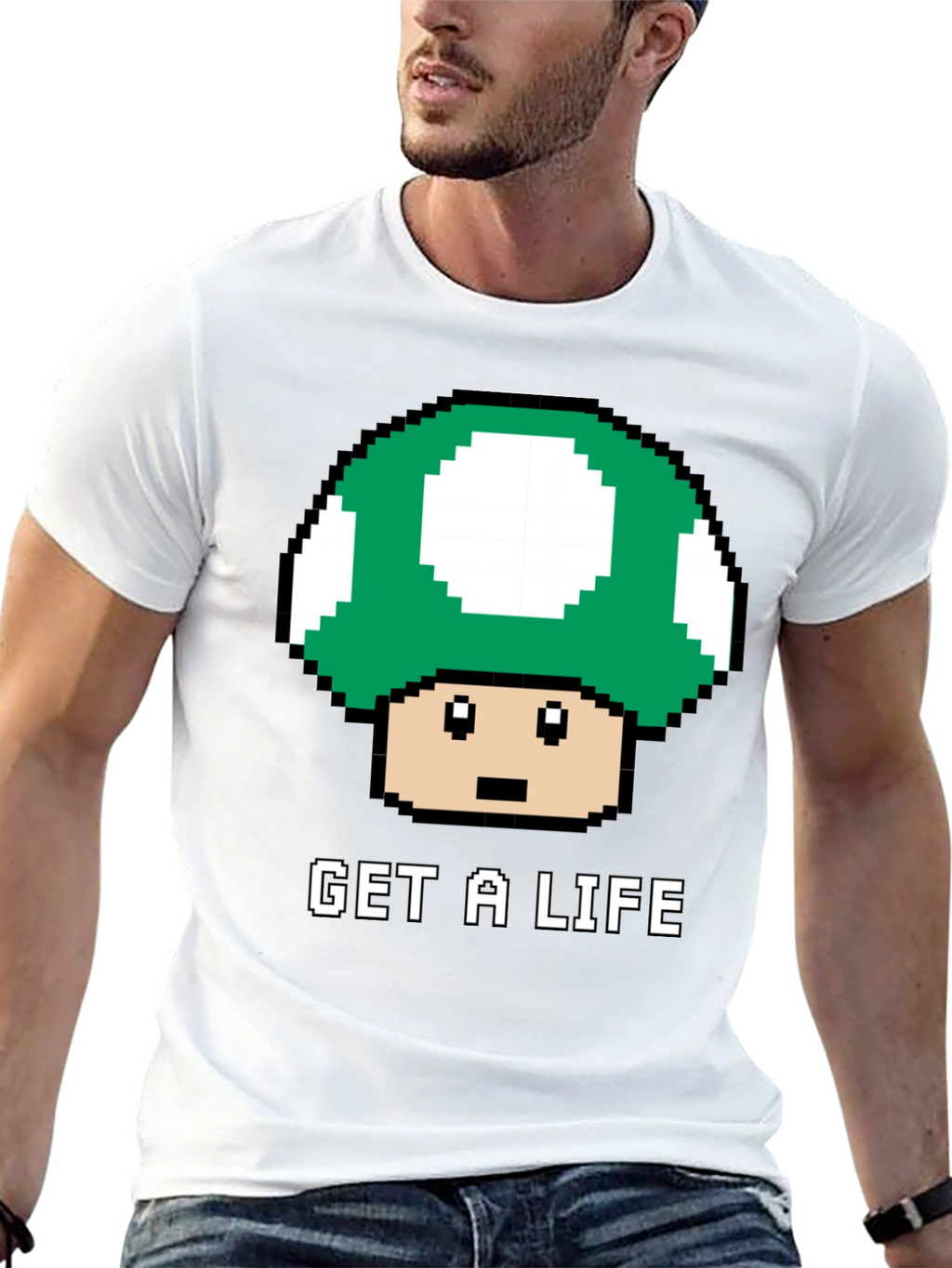 Get a Life Mushroom Pixel Art T-Shirt