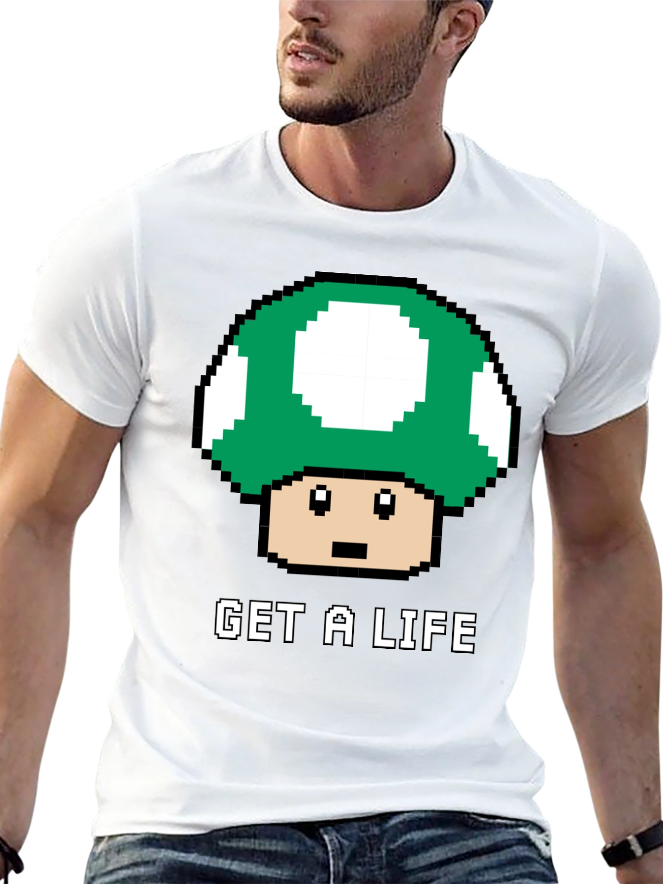 Get a Life Mushroom Pixel Art T-Shirt