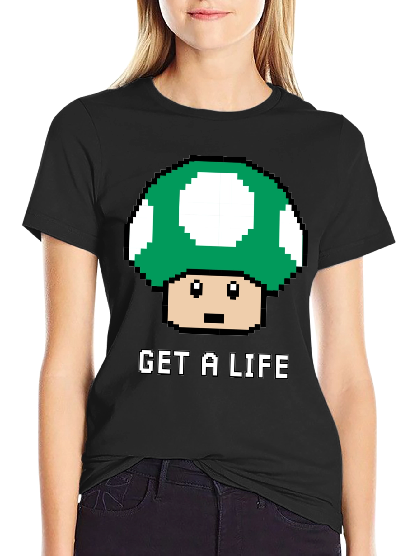 Get a Life Mushroom Pixel Art T-Shirt