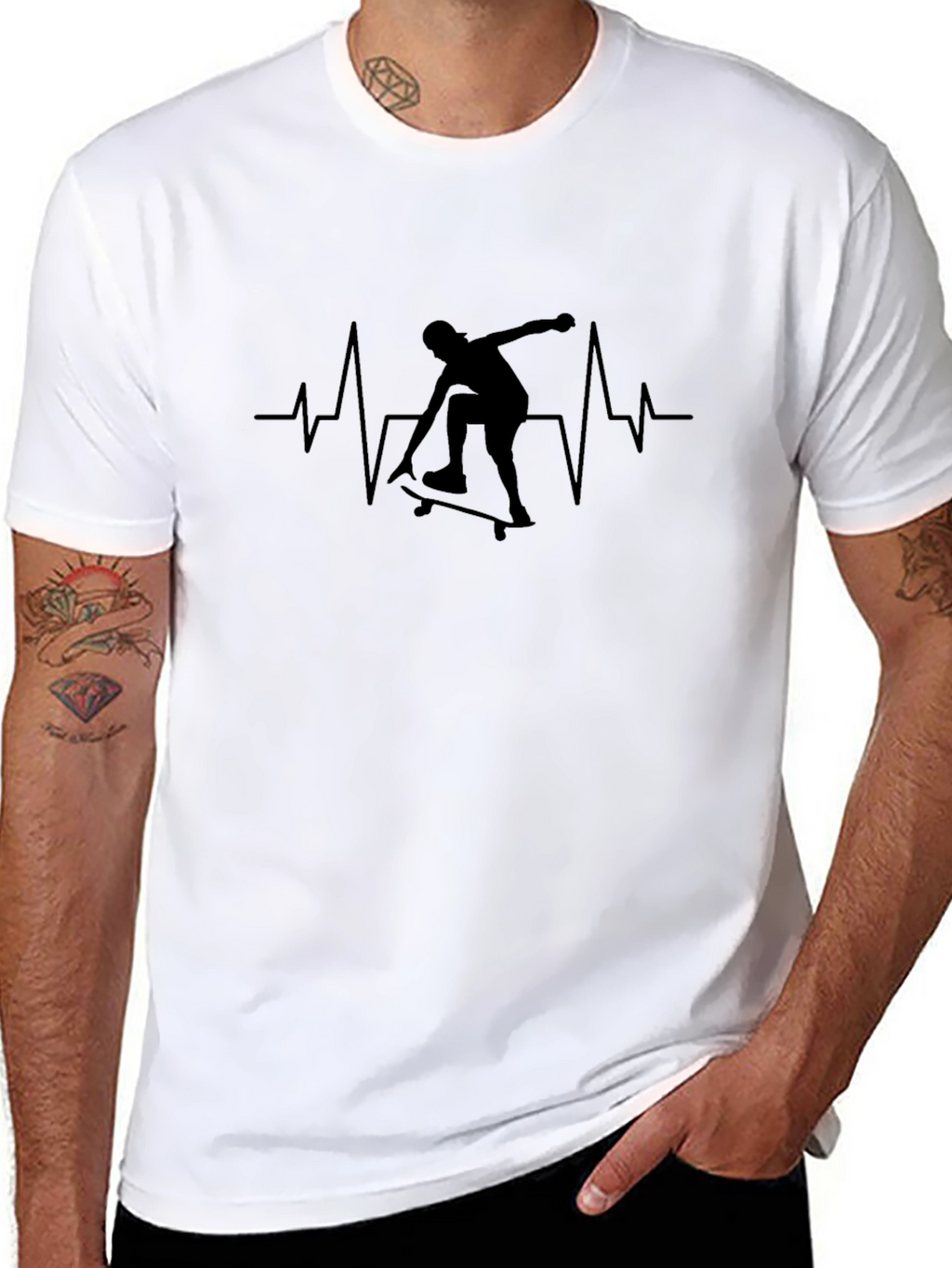Skateboard Heartbeat T-Shirt - Black Graphic Tee