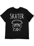 Skater Girl Graphic Tee - Black Cotton T-Shirt