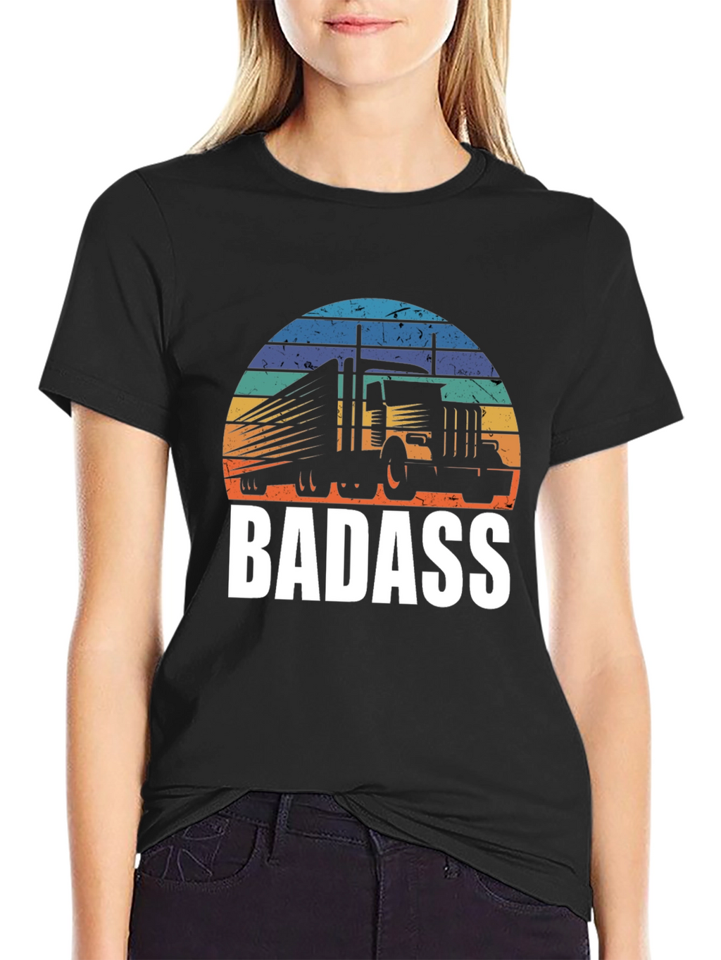 Badass Trucker T-Shirt - Retro Sunset Design
