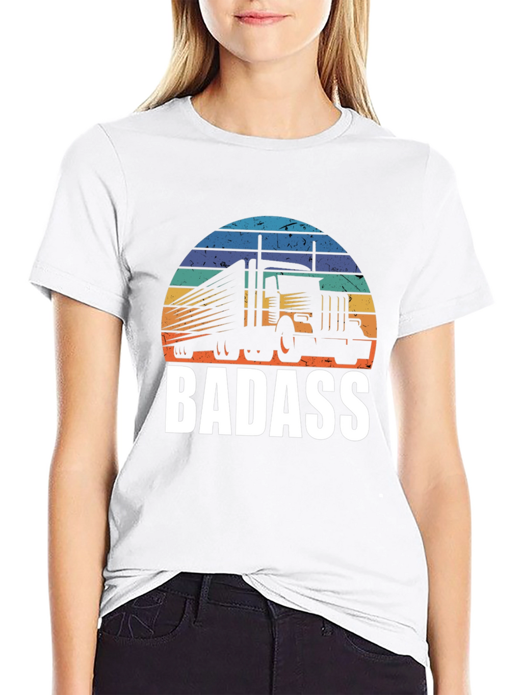 Badass Trucker T-Shirt - Retro Sunset Design