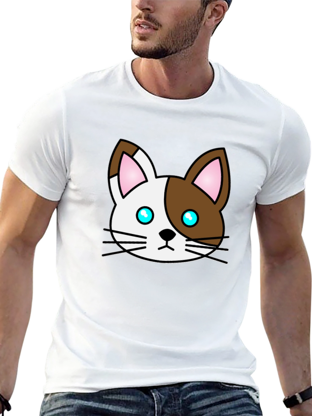 Cute Cartoon Cat Graphic Black T-Shirt