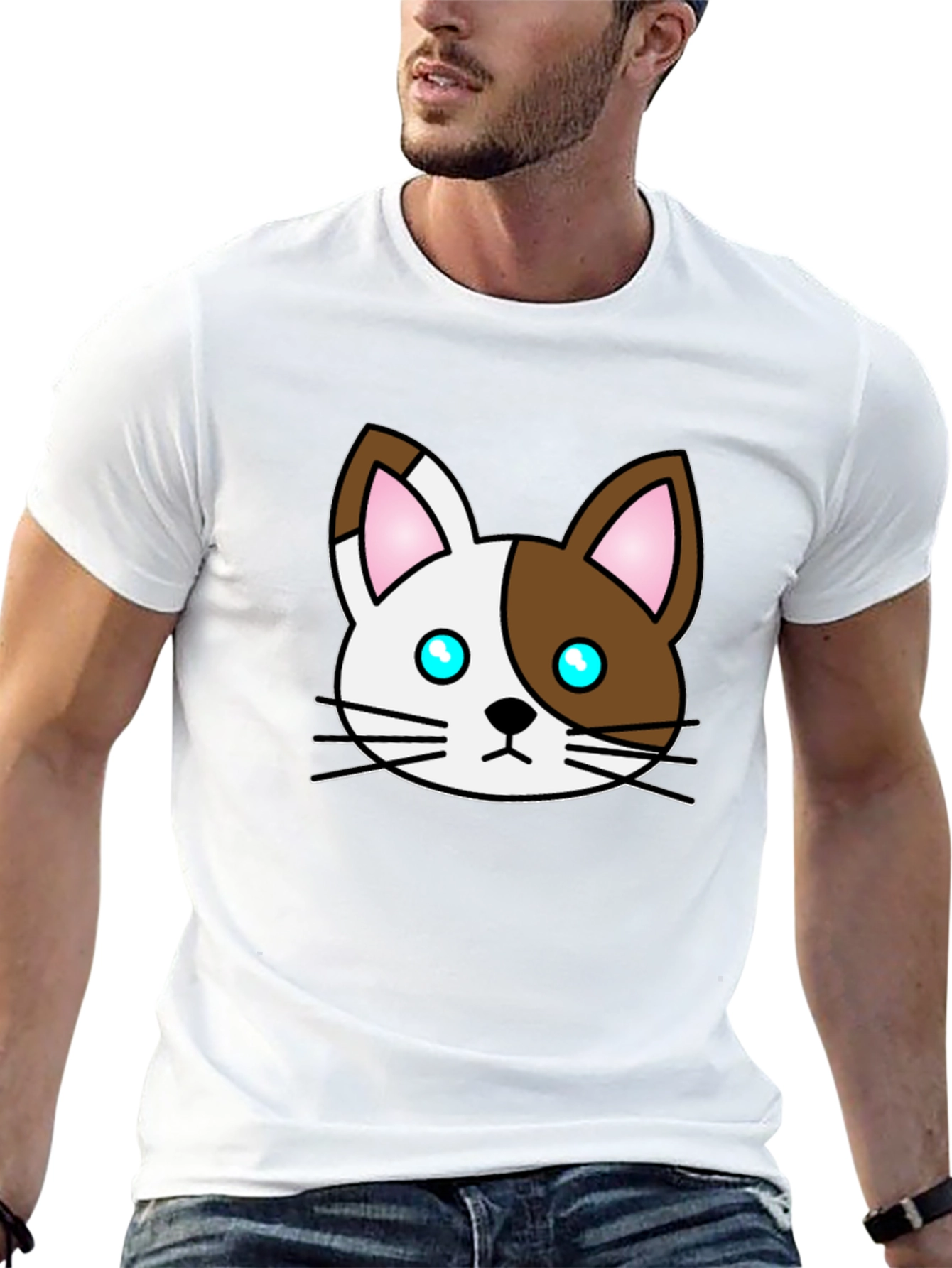 Cute Cartoon Cat Graphic Black T-Shirt