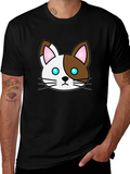 Cute Cartoon Cat Graphic Black T-Shirt