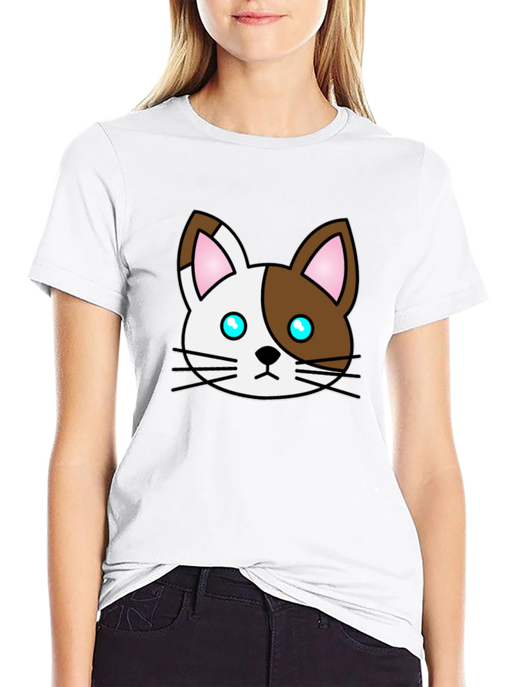 Cute Cartoon Cat Graphic Black T-Shirt