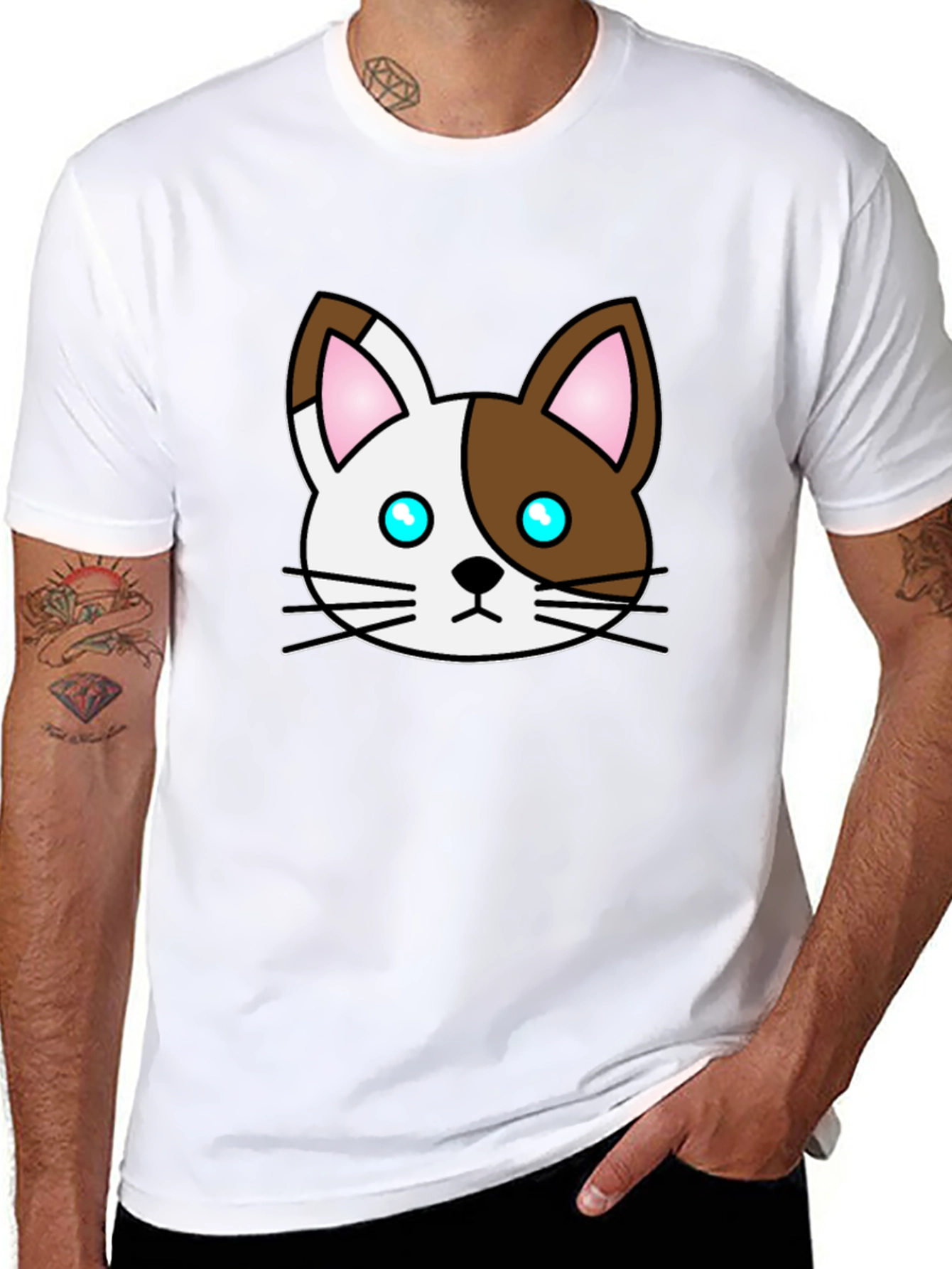 Cute Cartoon Cat Graphic Black T-Shirt