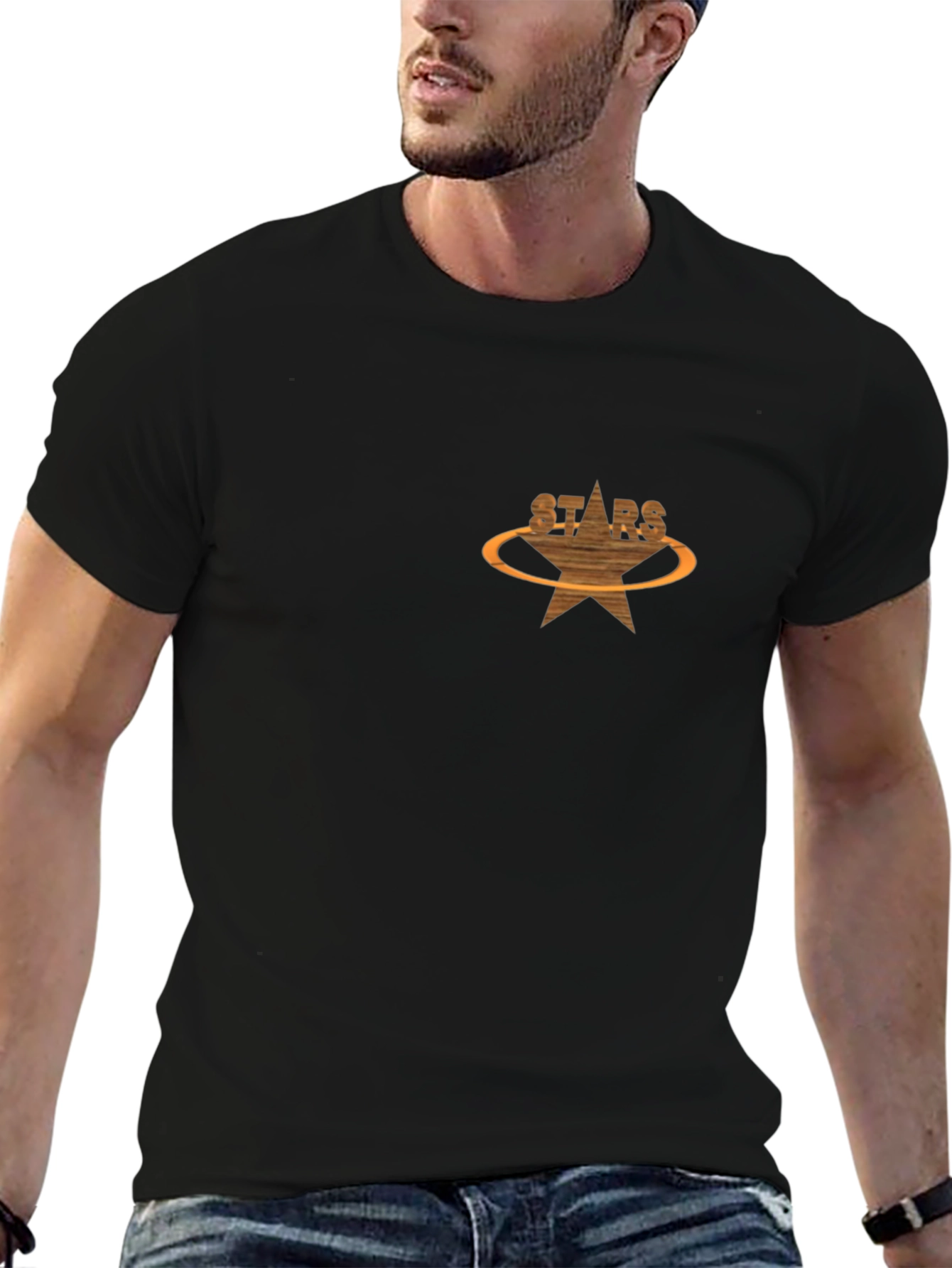 Black T-Shirt with Stars Graphic