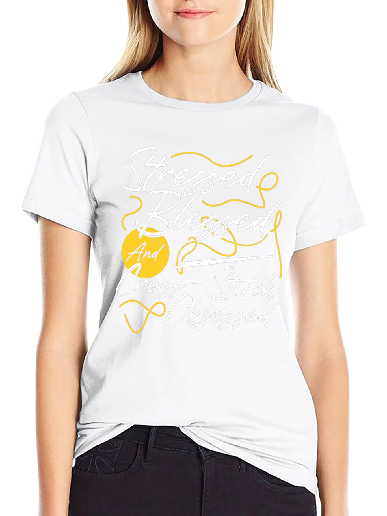 Stressed Blessed Cross-Stitch Obsessed T-Shirt
