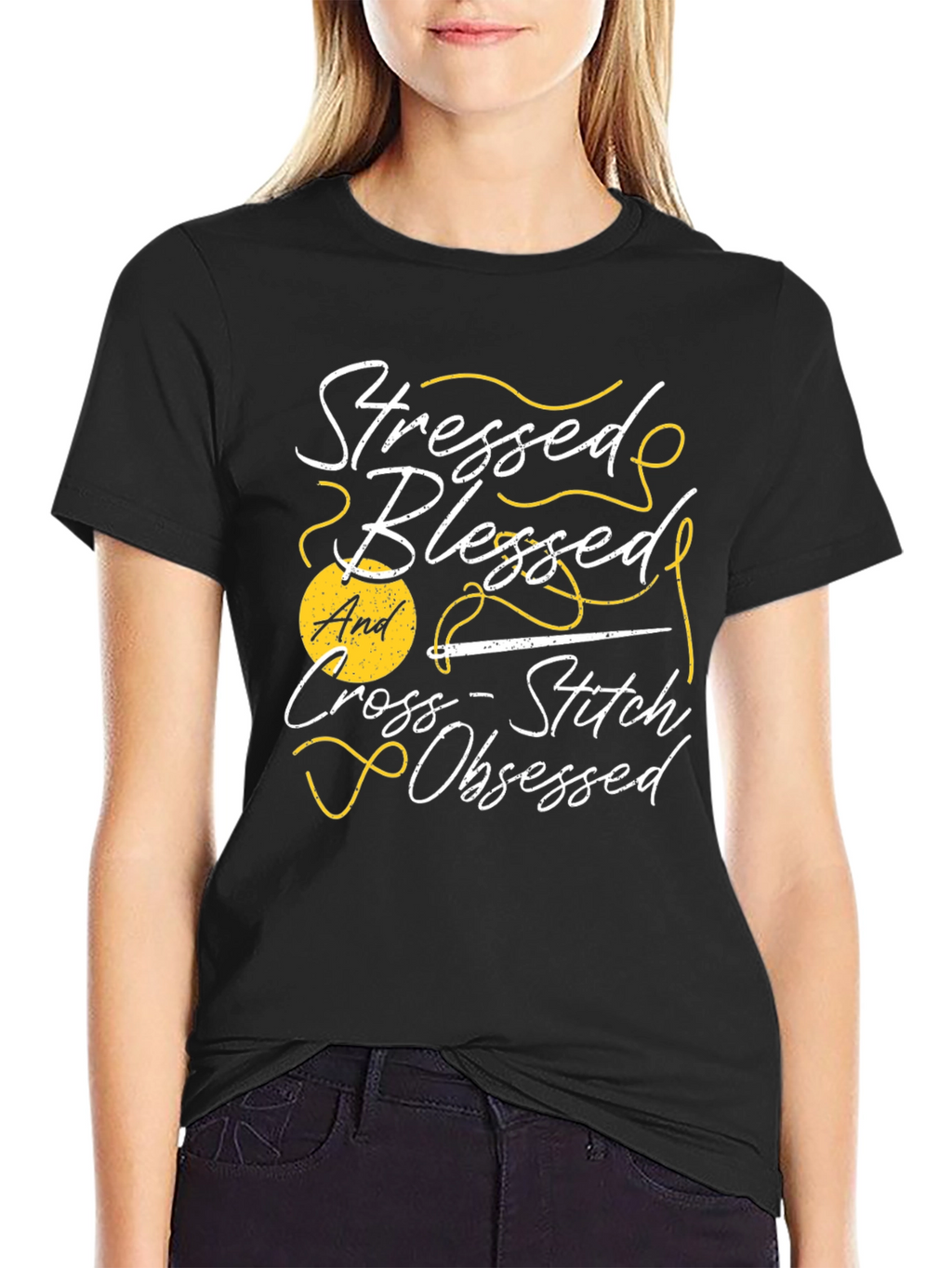 Stressed Blessed Cross-Stitch Obsessed T-Shirt