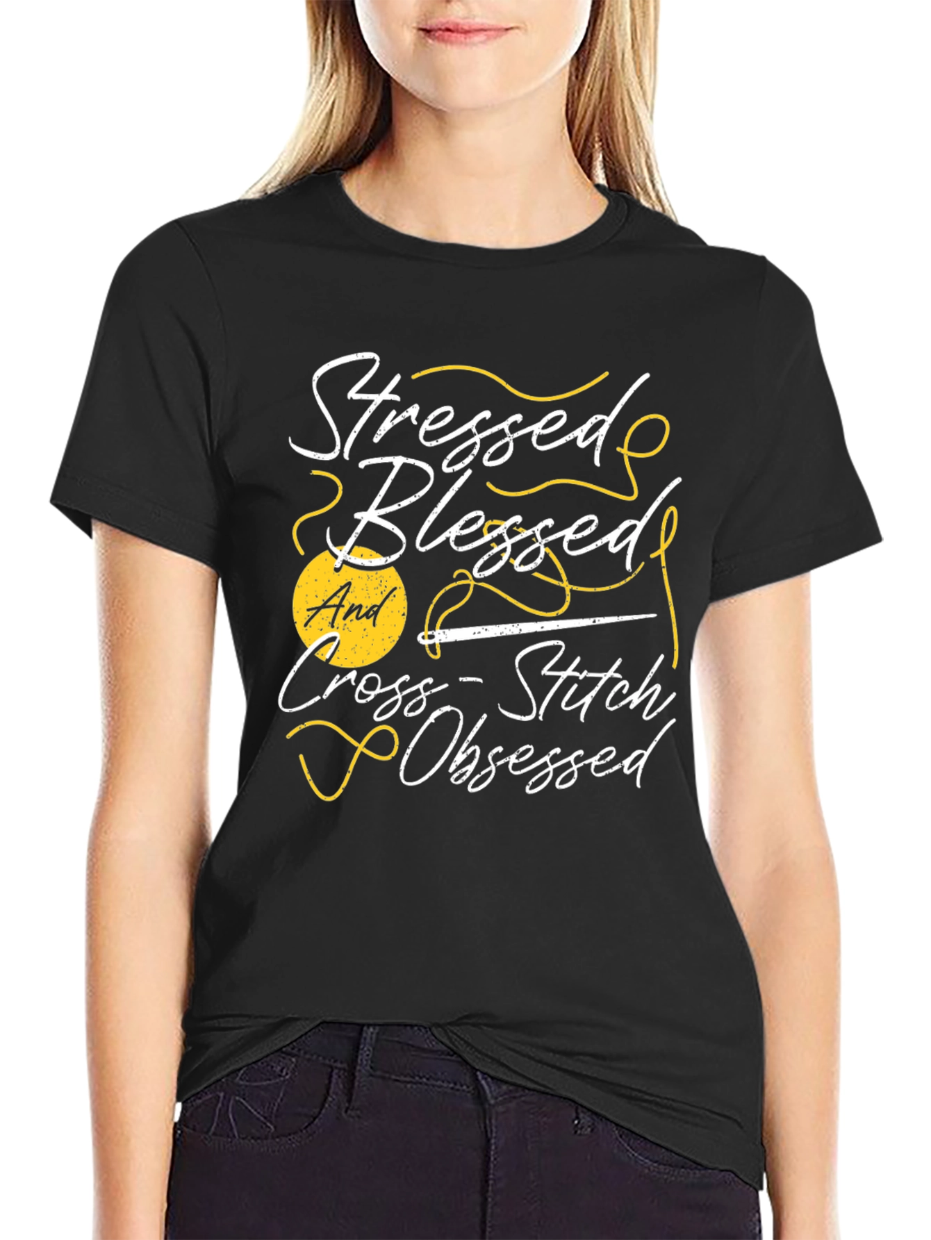 Stressed Blessed Cross-Stitch Obsessed T-Shirt