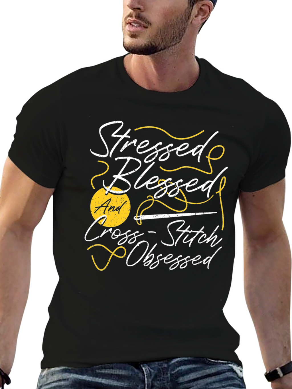 Stressed Blessed Cross-Stitch Obsessed T-Shirt