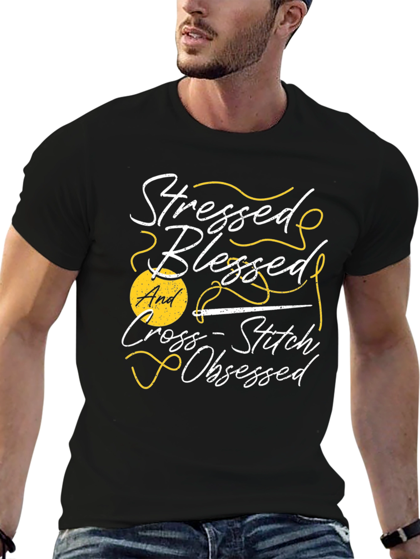 Stressed Blessed Cross-Stitch Obsessed T-Shirt