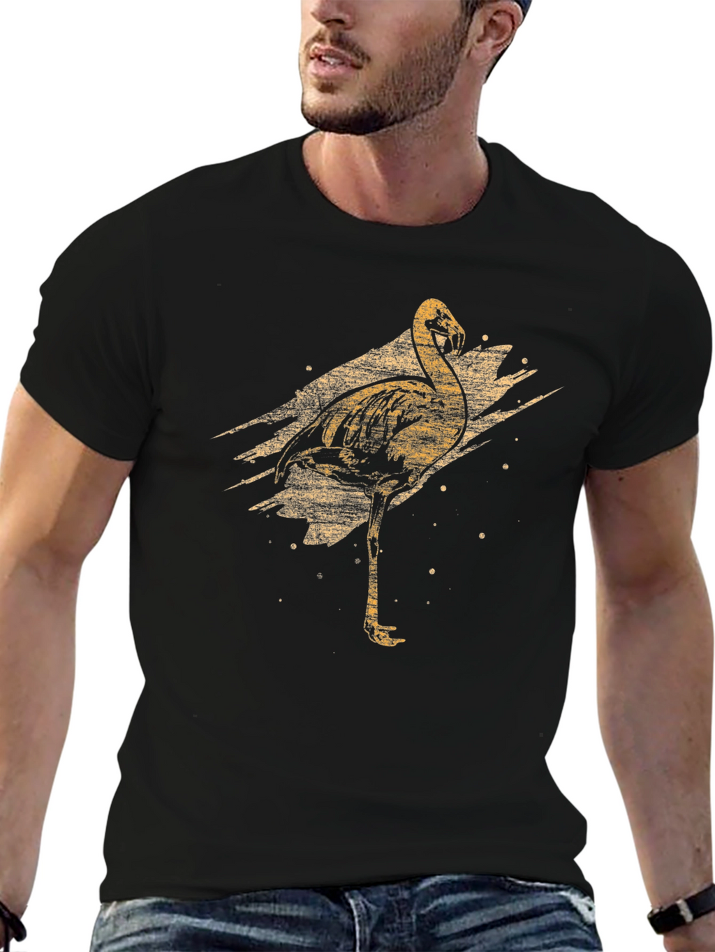 Mens Black Flamingo Graphic T-Shirt