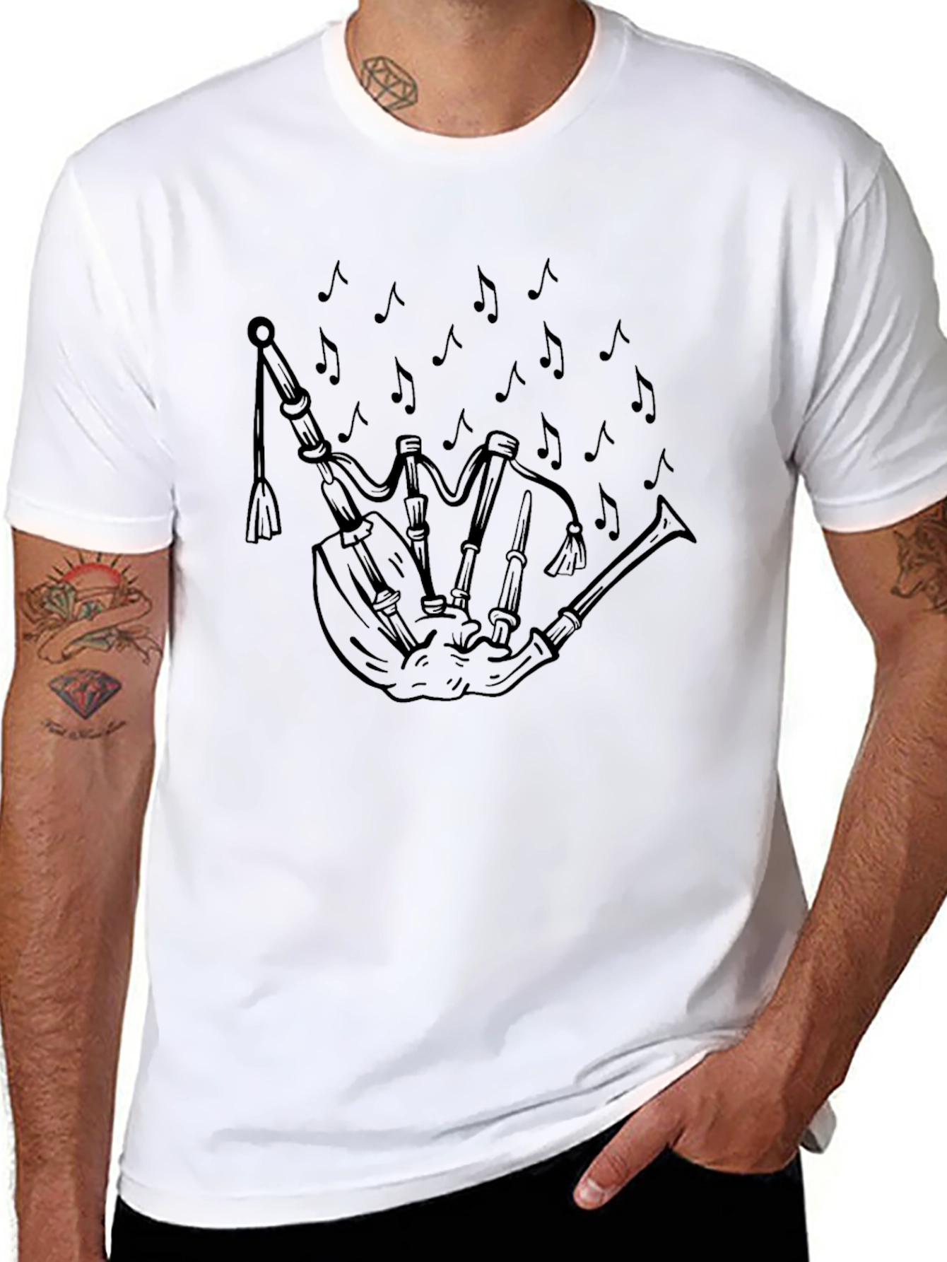 Bagpipe Music Notes Black T-Shirt