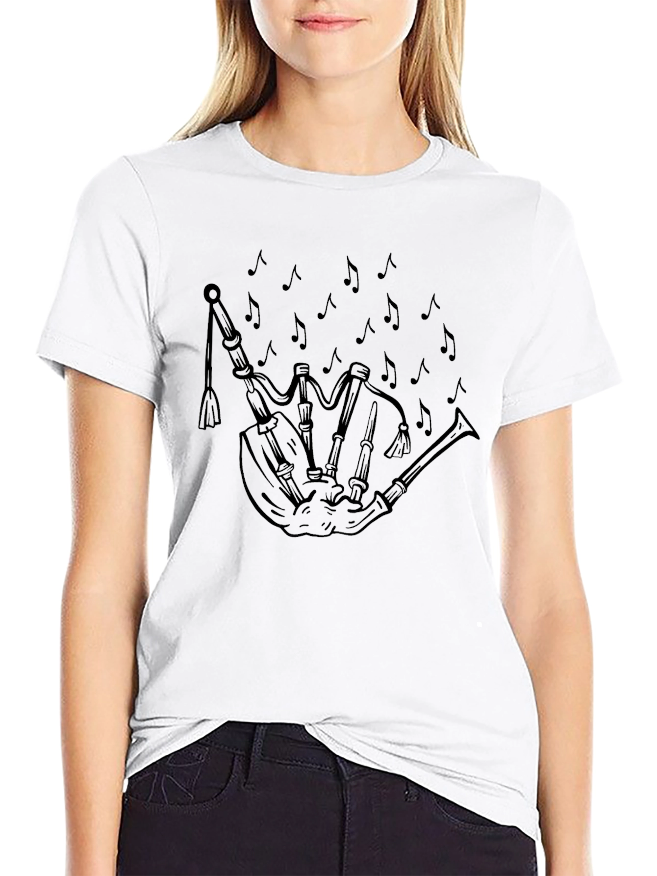 Bagpipe Music Notes Black T-Shirt