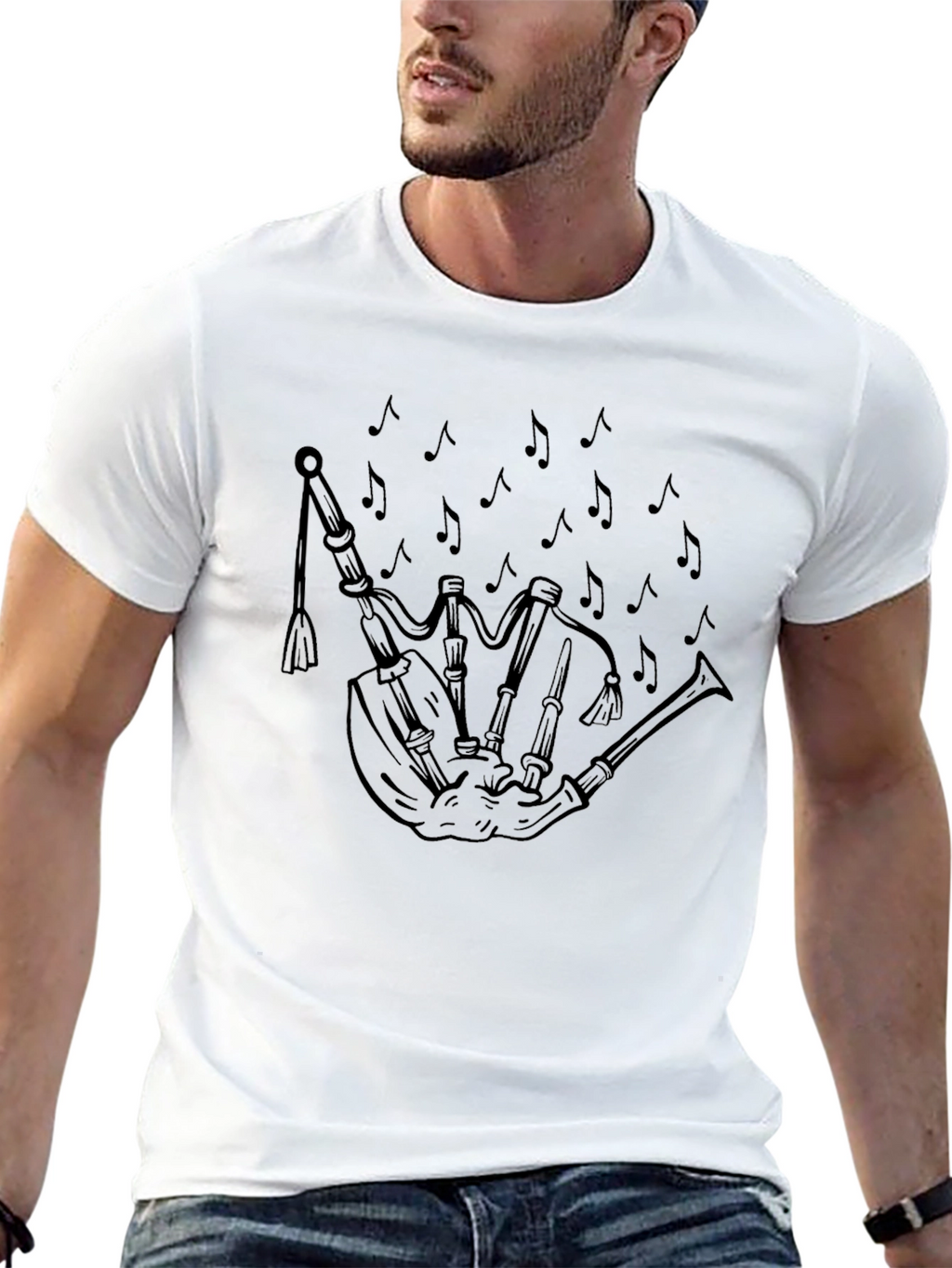 Bagpipe Music Notes Black T-Shirt