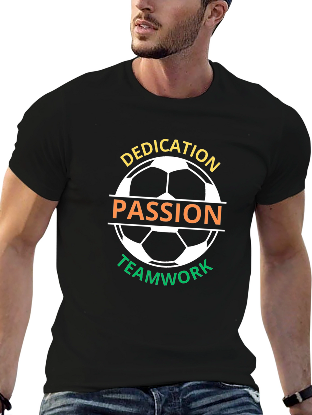 Dedication Passion Teamwork Soccer Graphic T-Shirt