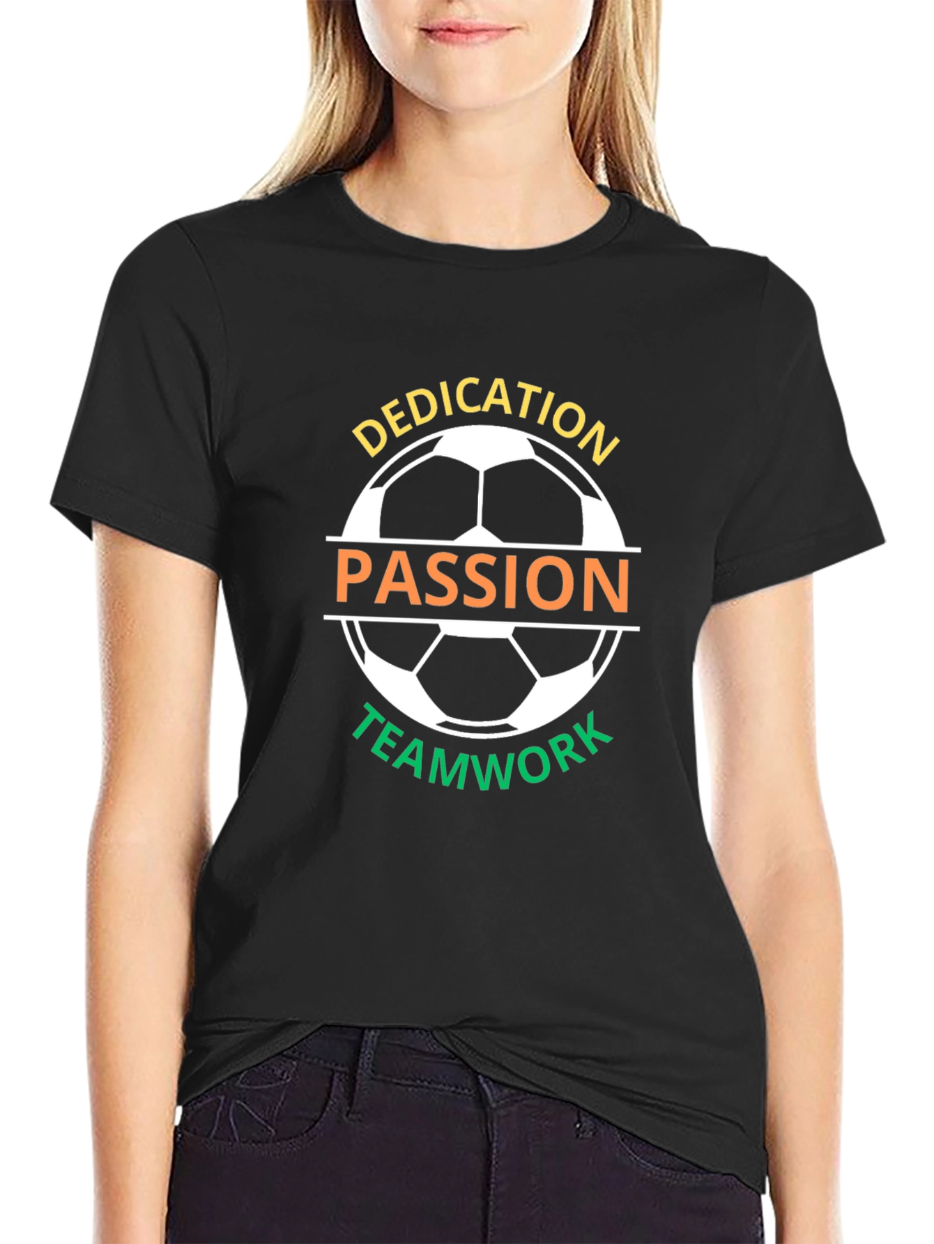 Dedication Passion Teamwork Soccer Graphic T-Shirt