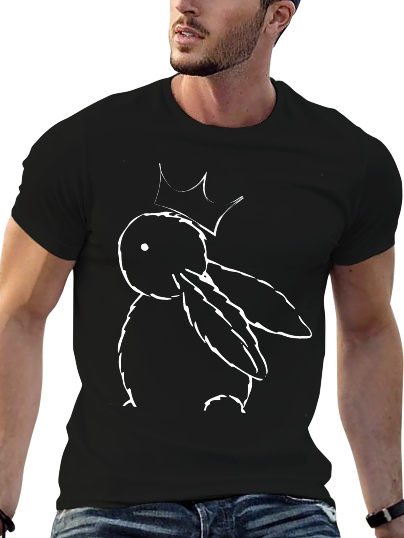 Black Graphic Tee: Bunny with Crown