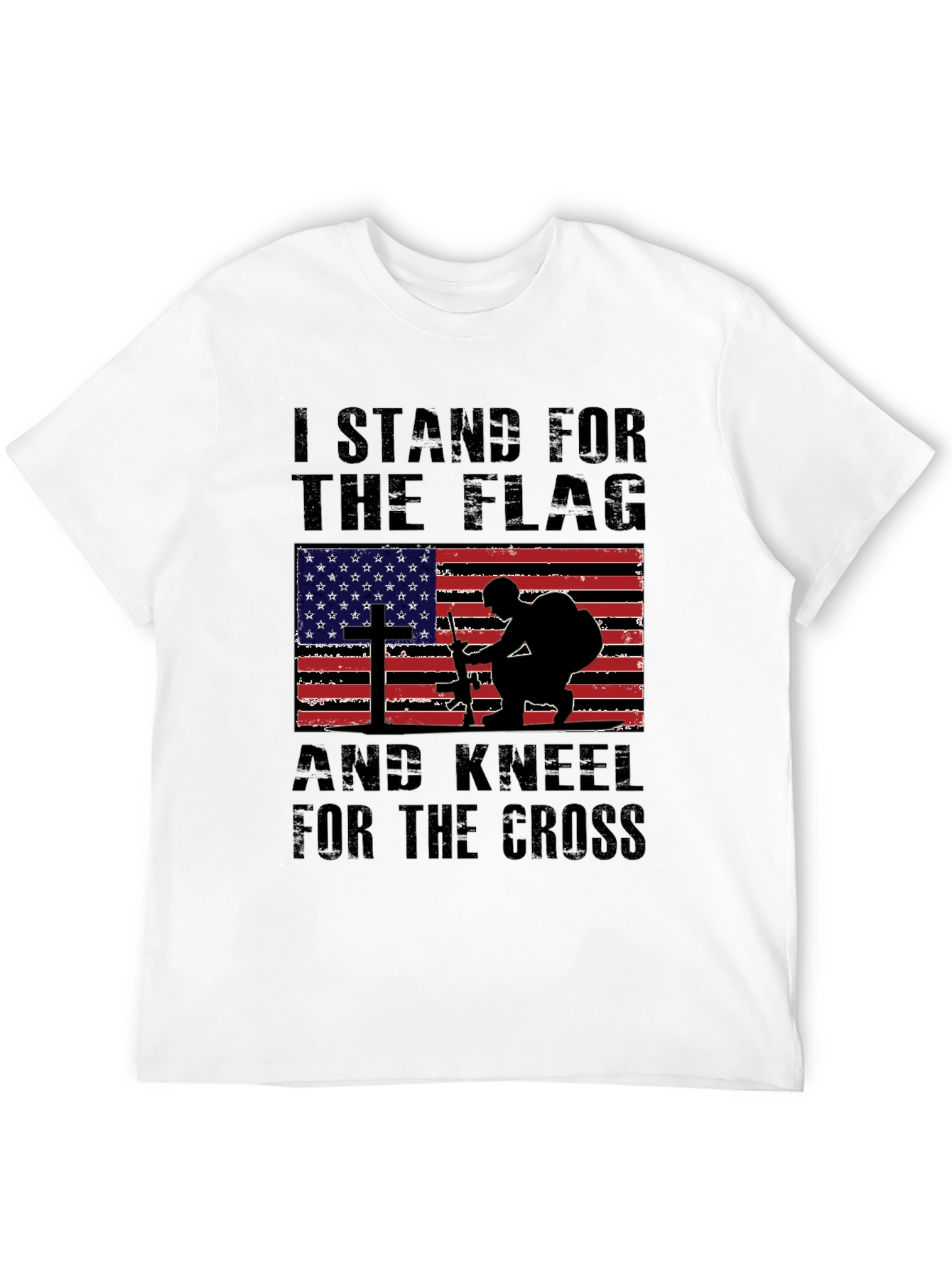 Patriotic Graphic Tee - Stand for the Flag Kneel for the Cross