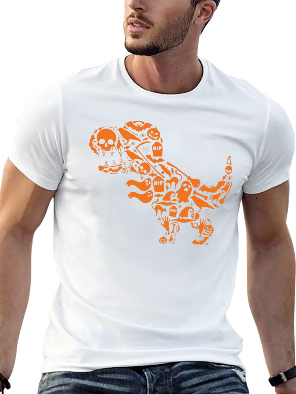 Halloween T-Rex Graphic Tee - Spooky Dinosaur Shirt