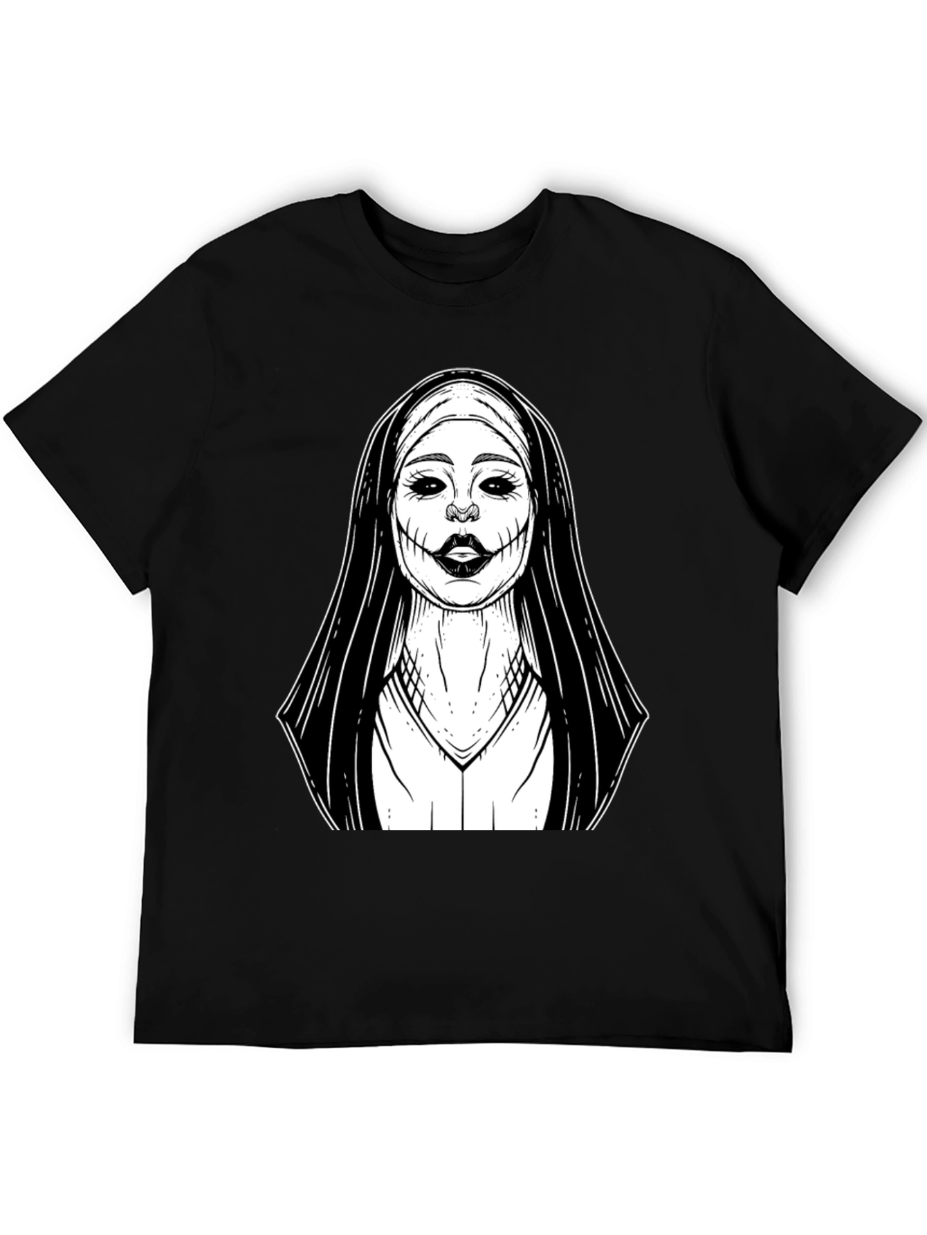 Creepy Nun Graphic Tee - Black Cotton T-Shirt