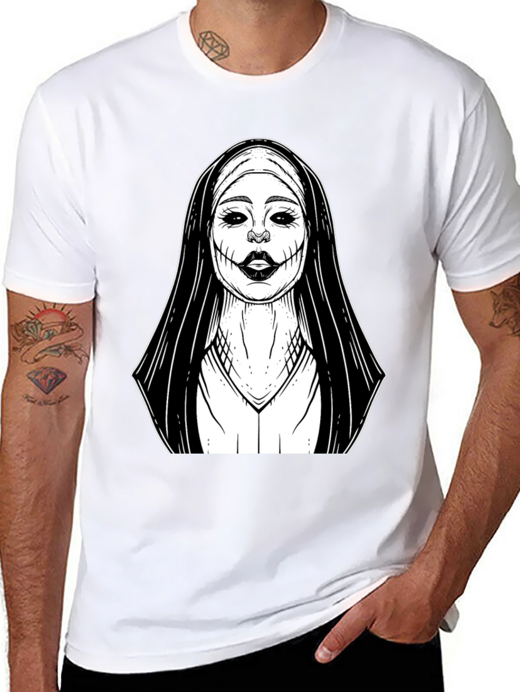 Creepy Nun Graphic Tee - Black Cotton T-Shirt