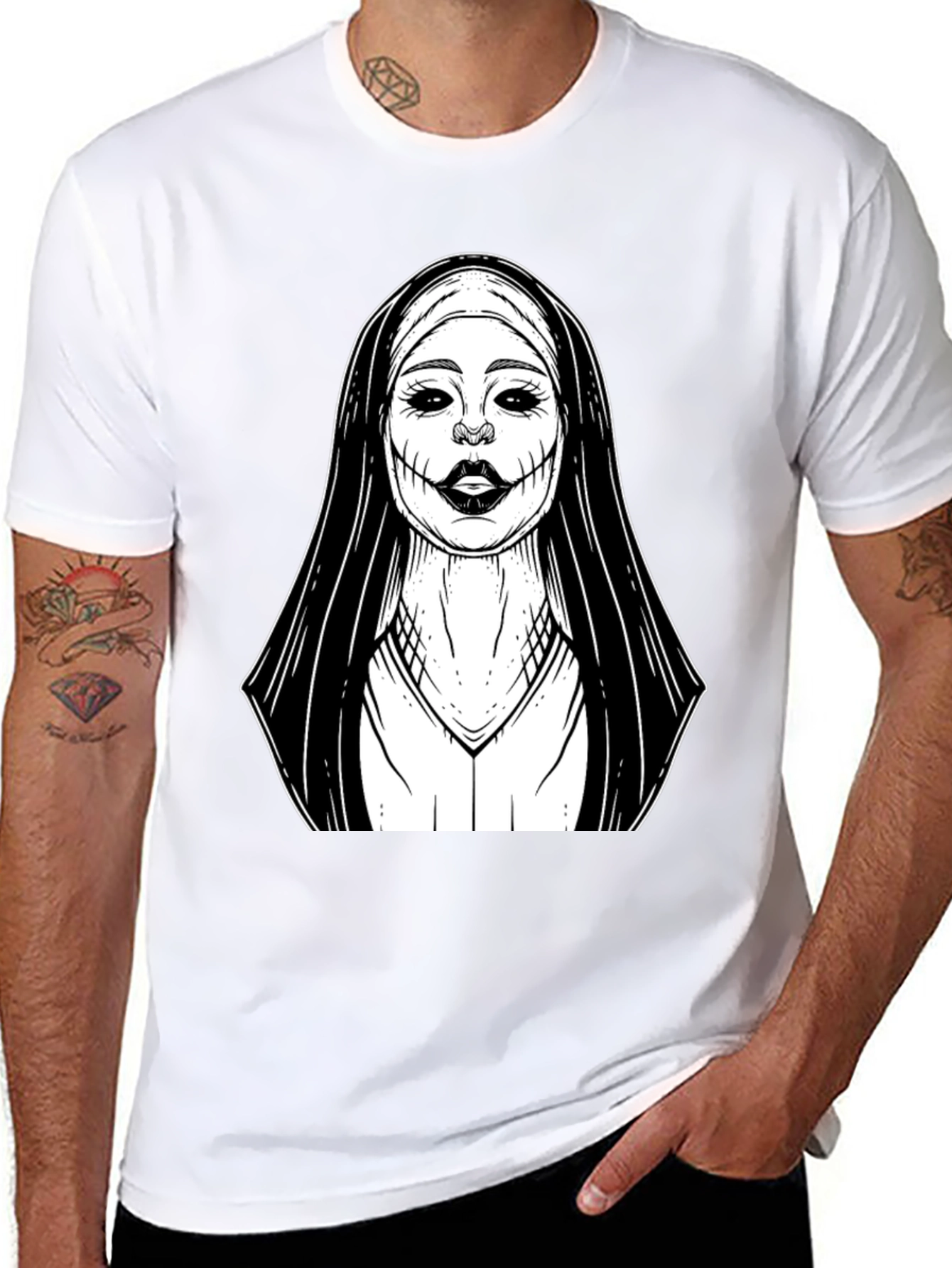 Creepy Nun Graphic Tee - Black Cotton T-Shirt