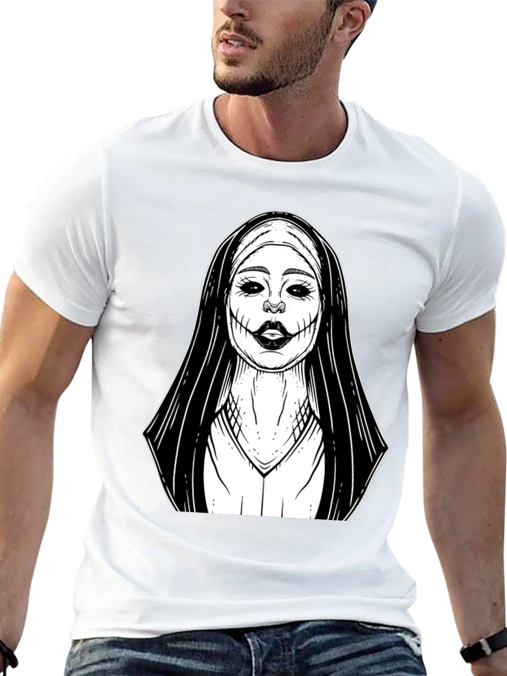 Creepy Nun Graphic Tee - Black Cotton T-Shirt